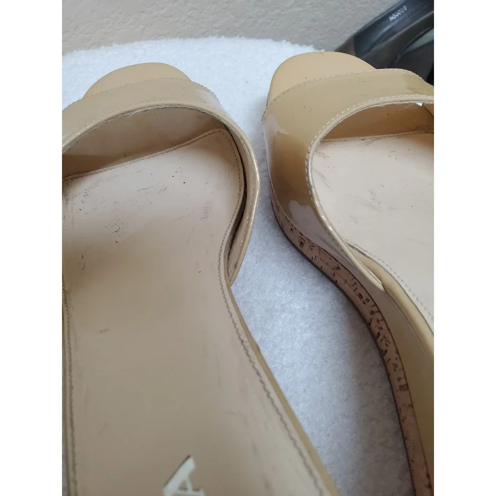 Vintage Prada nude patent leather slip-on wedge‎ sandals, size 37.5 (women's),